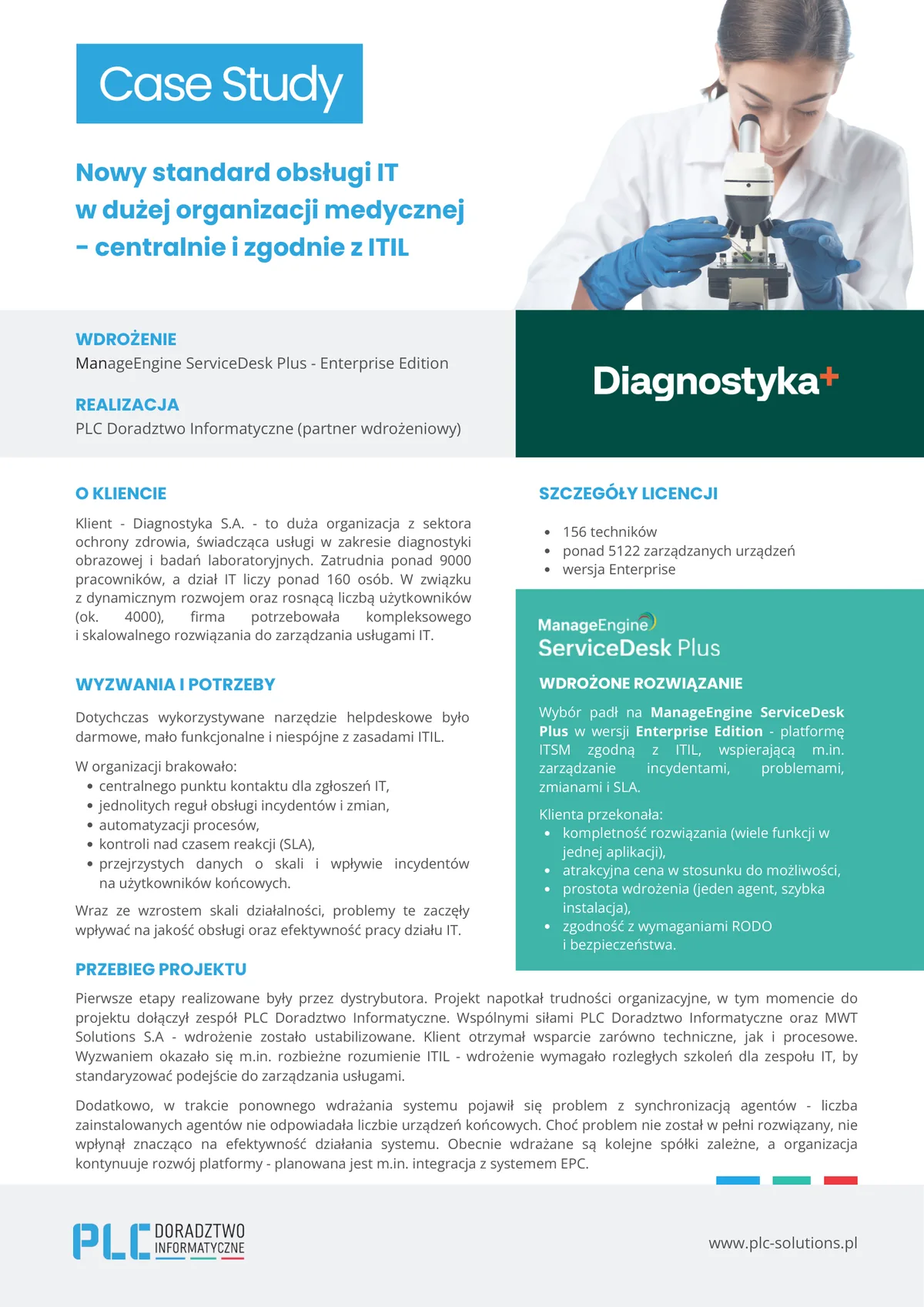 Preview of page 1 of the case study (in Polish): a new IT service standard in a large healthcare organisation
