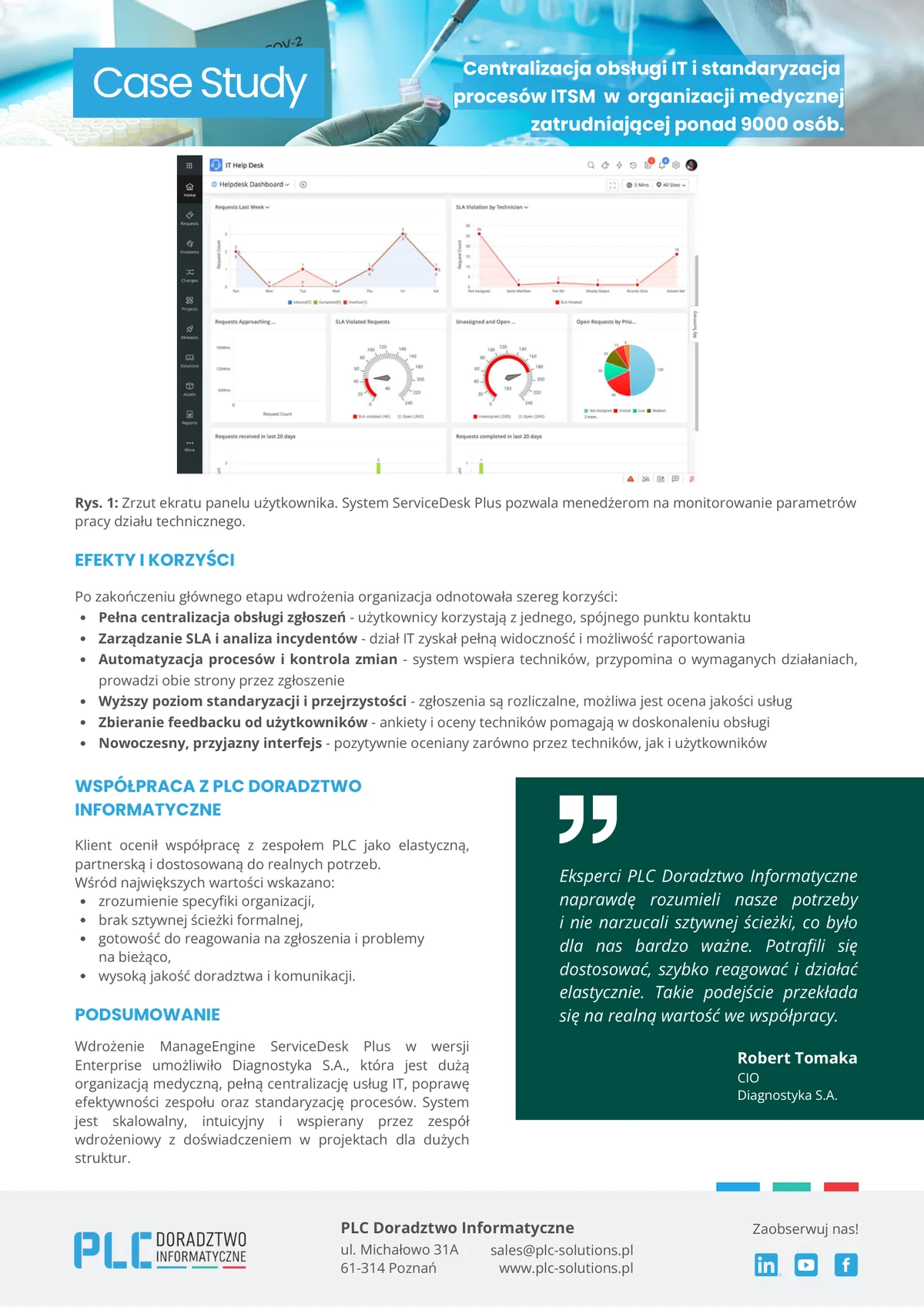 Preview of page 2 of the case study (in Polish): results, cooperation and summary